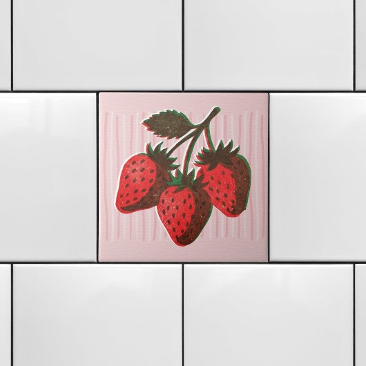 Carreau Joli Risographe Rose 3 Fraises & Rayures