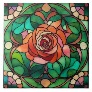 Carreau Joli Rose Fleural de Style Vitrail