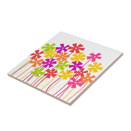 Carreau Joli rose jaune orangé simple fleurs dessin (Côté)