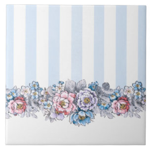 Carreau Joli rose, mauve et bleu, fleurs et bandes