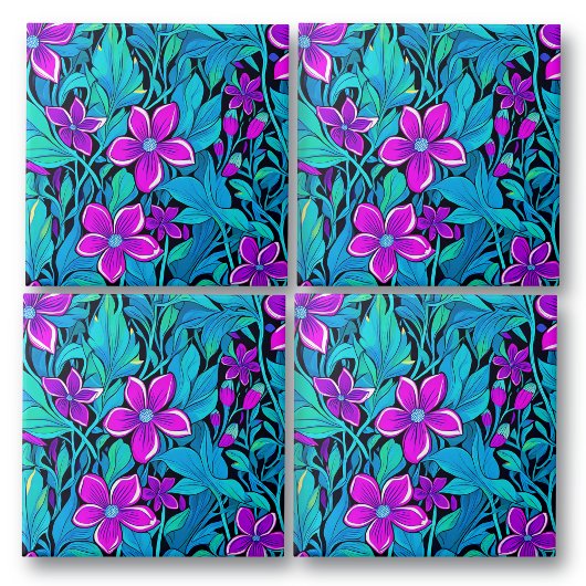 Carreau Joli violet et Turquoise bleu floral