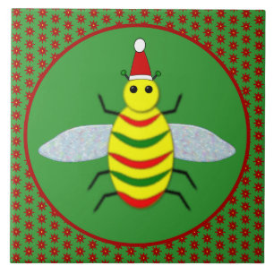 Carreau Jolie abeille de Noël et fleurs de Poinsettia