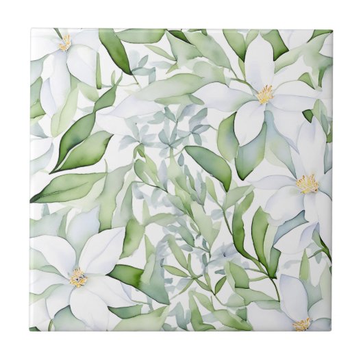Carreau Jolie aquarelle Fleurs blanches Sage Vert Foliage (Devant)