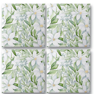 Carreau Jolie aquarelle Fleurs blanches Sage Vert Foliage