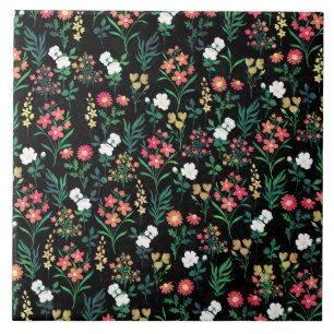 Carreau Jolie aquarelle Floral Botanique Noir Motif