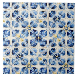 Carreau Jolie bleu et jaune floral vintage