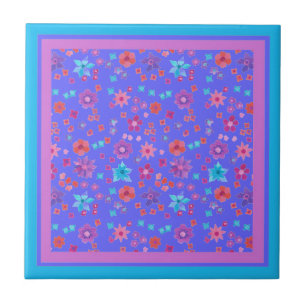 Carreau Jolie Carrelage Céramique Fleur-Power Bleu Ciel