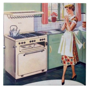 Carreau jolie dame de cuisine rétro vintage