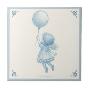 Carreau Jolie fille rétro pastel bleu fantaisiste avec bal