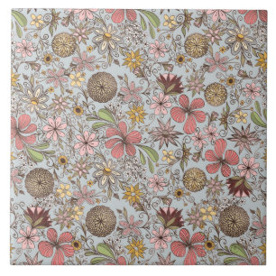 Carreau Jolie fille Vieux Rose Rose Floral Doodles Design