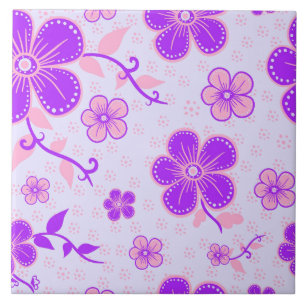 Carreau Jolie impression florale violet et rose sur Lavend