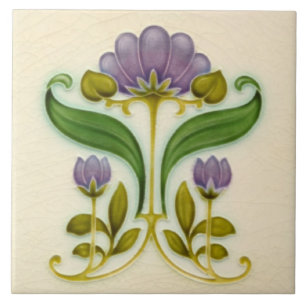 Carreau Jolie peinture violette Art nouveau Floral c1900 T