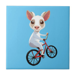 Carreau Jolie petite chèvre blanche sur une bicyclette