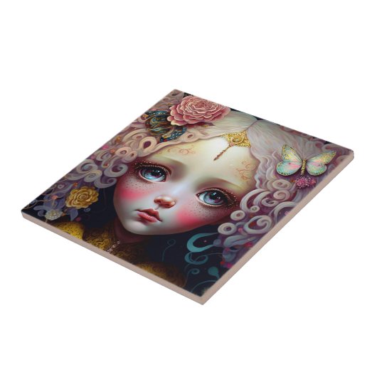 Carreau Jolie poupée fille cheveux roses (Côté)