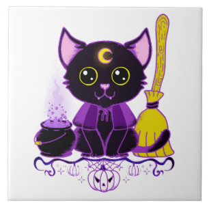 Carreau Jolie sorcière de chat noir d'Halloween