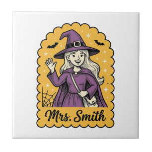 Carreau Jolie sorcière enseignante Mme Smith Halloween vin