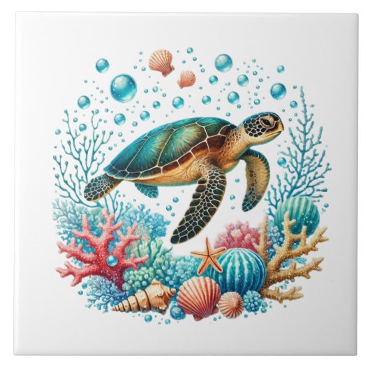 Carreau Jolie tortue de mer de plage (Devant)