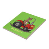 Carreau Jolie vache heureuse conduisant un dessin animé de (Côté)