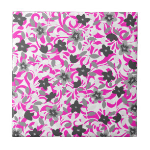 Carreau Jolies fleurs abstraites roses grises blanches