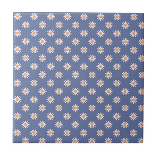 Carreau Jolies fleurs blanches sur motif bleu (Devant)