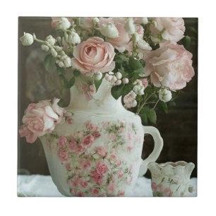 Carreau Jolies roses roses en Chine antique Vintage Teapot