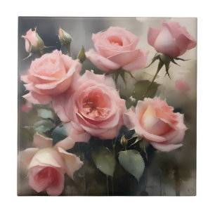 Carreau Jolies roses roses légères jardin peinture à l'aqu
