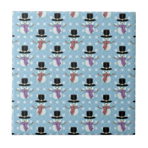 Carreau Jolis bonshommes de neige sur motif bleu pâle