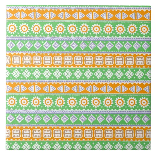 Carreau Jolis motifs ethniques orange et vert (Devant)