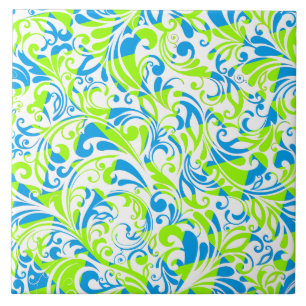 Carreau Jolis motifs floraux mixtes bleu vert