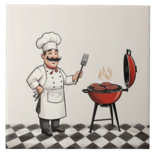 Carreau Jolly Chef Burger : cuisinier grillant des hamburg