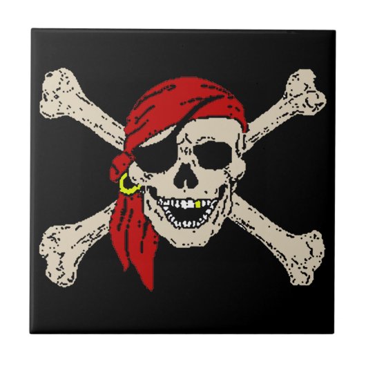 Carreau Jolly roger Pirate Os crâne Rouge Bandanna (Devant)