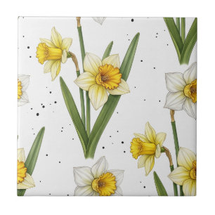 Carreau Jonquille Floral de Printemps en Jaune et Vert 2
