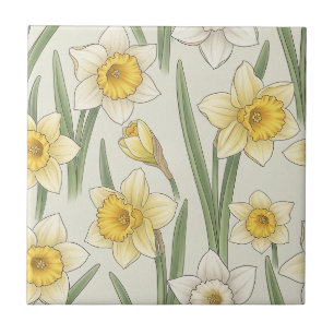 Carreau Jonquille Floral de Printemps en Jaune et Vert Cla