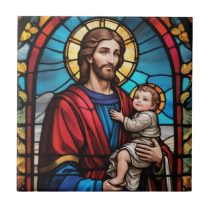 Carreau Joseph et Bébé Jésus Verre de Chrétien