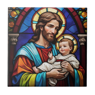 Carreau Joseph et Bébé Jésus Verre de Chrétien