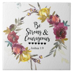 Carreau Joshua 1:9 Be Strong and Courageous Floral Wreath