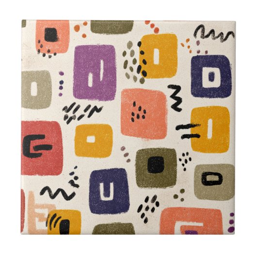 Carreau Jouer Retro Doodle Abstrait | Moderne du milieu du (Devant)