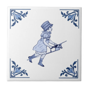 Carreau Jouet pour enfants Cheval Delft Coin bleu et blanc