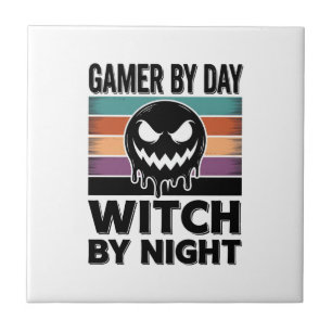 Carreau Joueur de jeu vidéo de jour sorcière de nuit rétro