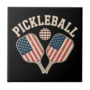 Carreau Joueur de pickleball avec drapeau américain