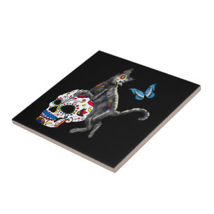 Carreau Jour De La Morte Chat Crâne Sucre Et Papillon