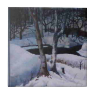 Carreau Jour d'hiver sombre sur la rivière Elk couverte de