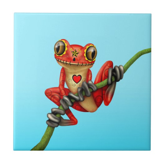 Carreau Jour rouge de la grenouille d'arbre morte de crâne (Devant)