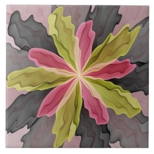 Carreau Joy, Vert rose Anthracite Imaginaire Fleur Fractal