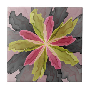 Carreau Joy, Vert rose Anthracite Imaginaire Fleur Fractal
