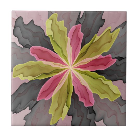 Carreau Joy, Vert rose Anthracite Imaginaire Fleur Fractal (Devant)