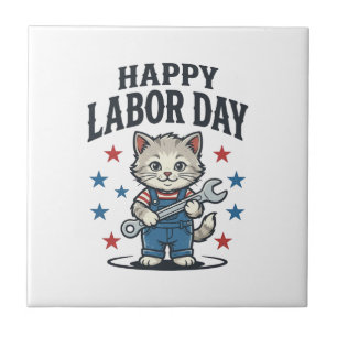 Carreau Joyeuse Fête du Travail Chat Patriote Vintage Créa