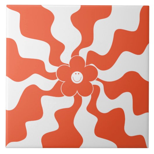 Carreau Joyeuse marguerite rétro en orange et blanc (Devant)