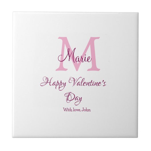 Carreau Joyeuse Saint-Valentin monogramme rose nom amour f (Devant)