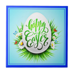 Carreau Joyeuses Pâques avec fleurs printanières-23180